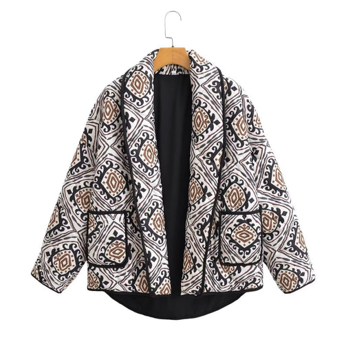 Damen Gepolsterte Kimono-Steppjacke mit Ethno-Print und Kontrastpaspeln Echo Archiv
