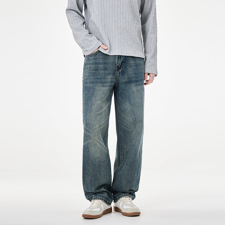 Herren Gerade geschnittene weite Jeans mit hohem Bund und Vintage-Waschung Echo Archiv