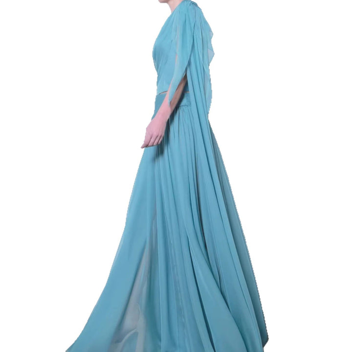 Damen Maxi-Kleid mit asymmetrischem Ausschnitt und fließendem Stoff Echo Archiv