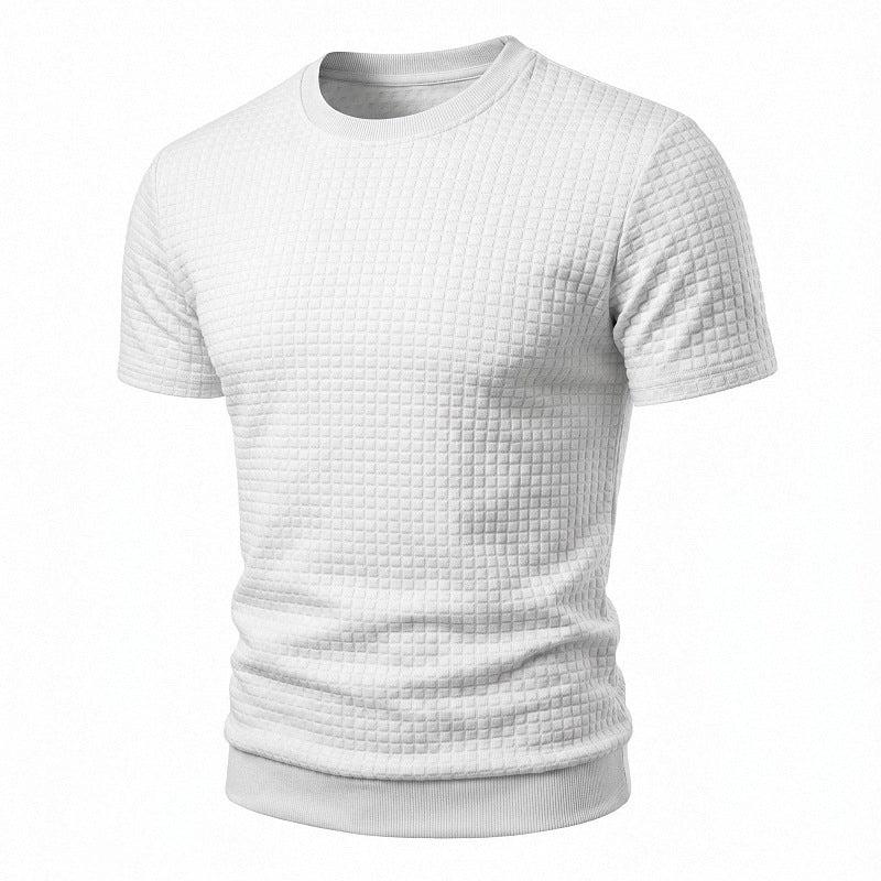 Herren nan kurzärmeliges Strickshirt mit geprägter Karostruktur, Rundhalsausschnitt und geripptem Saum Echo Archiv
