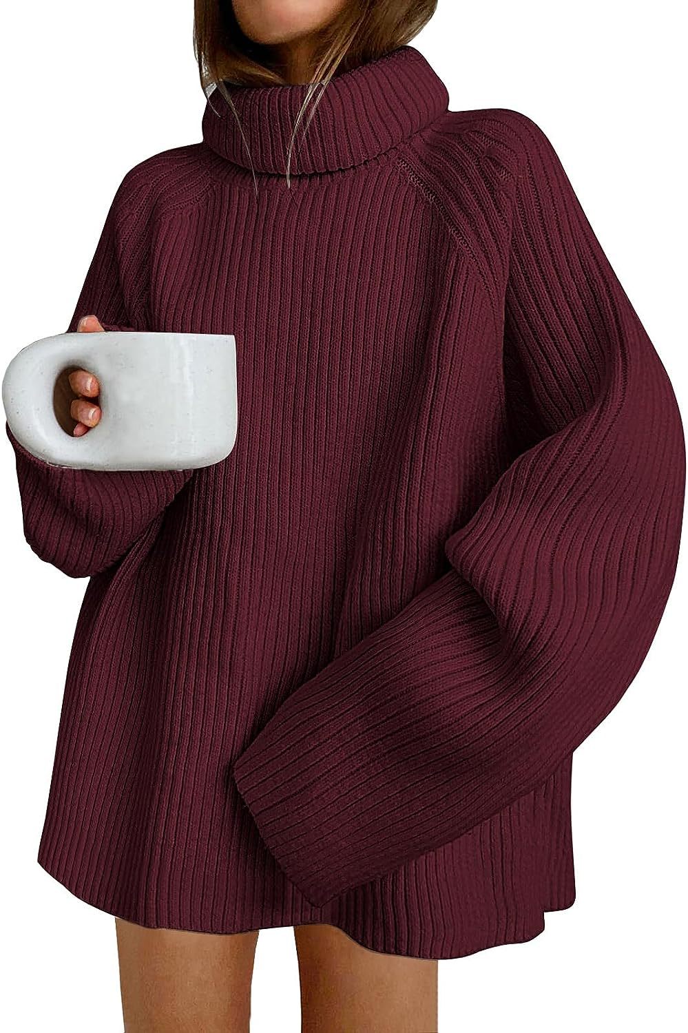 Damen Oversize Pulloverkleid aus Rippstrick mit hohem Rollkragen und voluminösen Ärmeln Echo Archiv