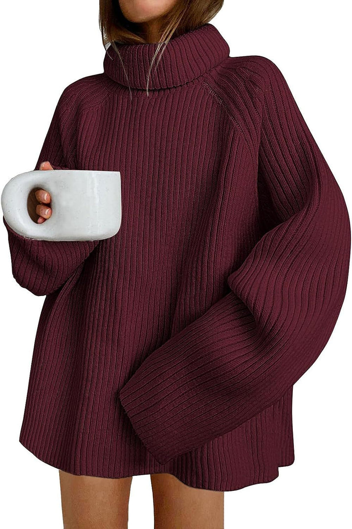 Damen Oversize Pulloverkleid aus Rippstrick mit hohem Rollkragen und voluminösen Ärmeln Echo Archiv