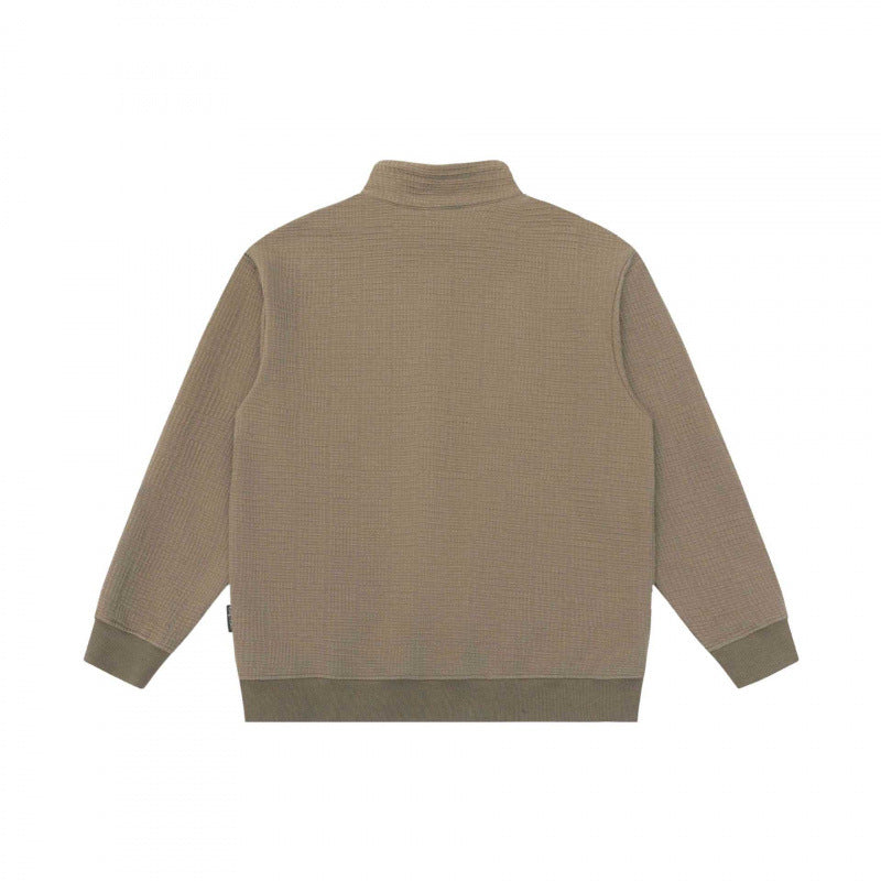 Unisex Oversize Waffelstruktur Halbzip-Pullover mit Stehkragen Echo Archiv