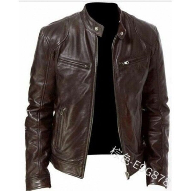 Herren nan schlanke Echtleder-Bikerjacke mit Stehkragen, zwei Brust-Reißverschlusstaschen und geradliniger Silhouette Echo Archiv