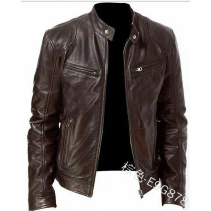 Herren nan schlanke Echtleder-Bikerjacke mit Stehkragen, zwei Brust-Reißverschlusstaschen und geradliniger Silhouette Echo Archiv