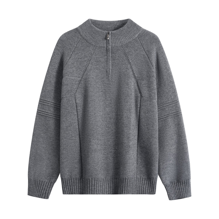 Unisex Oversize-Strickpullover mit Halbreißverschluss und geripptem Stehkragen Echoarchiv