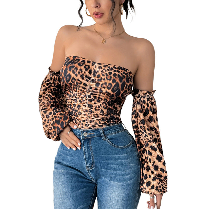 Damen Schulterfreies Bustier-Top mit abnehmbaren Puffärmeln und Raffung Echoarchiv