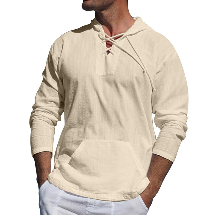 Herren lässiges Langarmshirt mit Kängurutasche und modischem Schnürdesign Echoarchiv