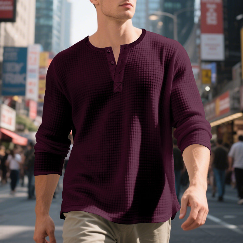 Herren Langarm-Henley-Shirt mit strukturiertem Design Echoarchiv