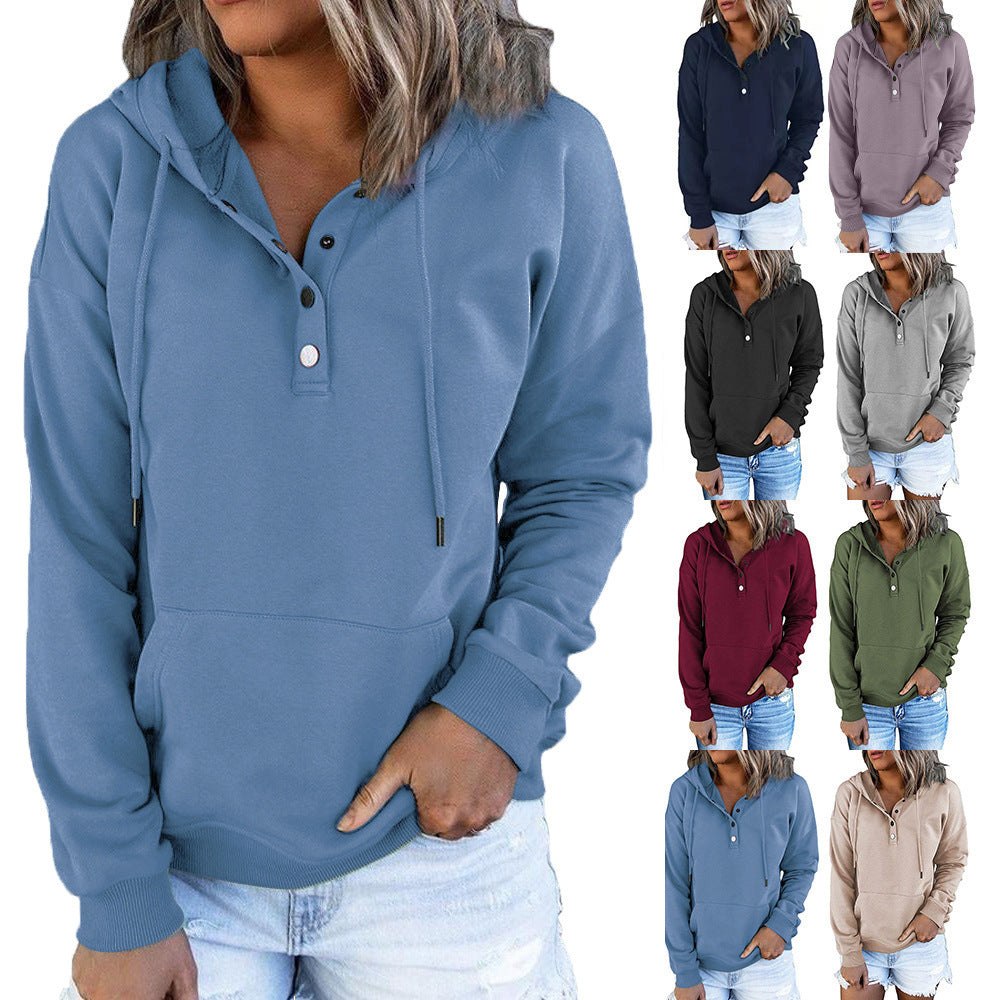 Damen Kapuzenpullover mit Knopfdetails und weichem Fleece-Material Echoarchiv