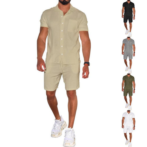 Herren modernes Freizeit-Set aus kurzärmligem Hemd und Shorts Echoarchiv