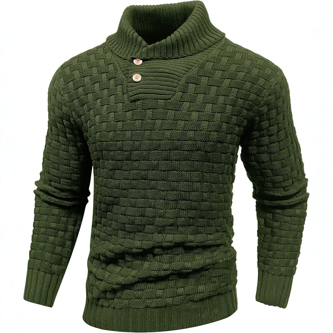 Herren Grobgestrickter Pullover mit hohem Rollkragen, Knopfleiste und Körbchenstrick Echo Archiv