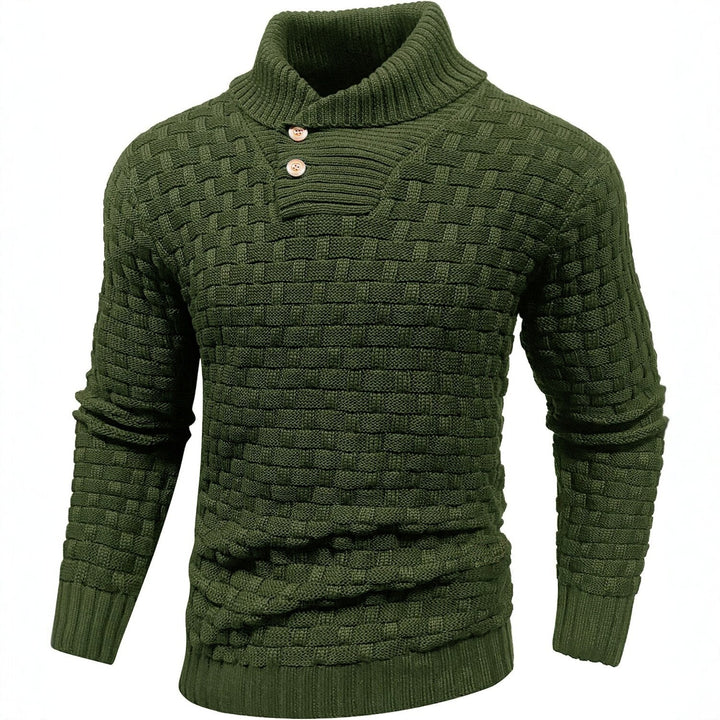 Herren Grobgestrickter Pullover mit hohem Rollkragen, Knopfleiste und Körbchenstrick Echo Archiv