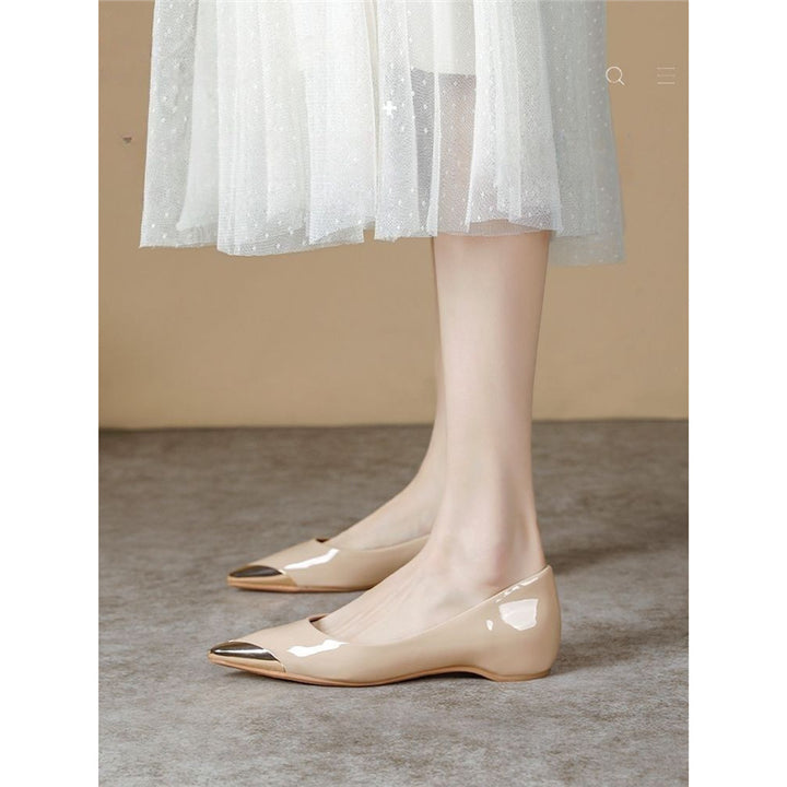 Damen Spitz zulaufende Ballerinas mit Leopardenmuster und metallischer Zehenkappe – Lioré