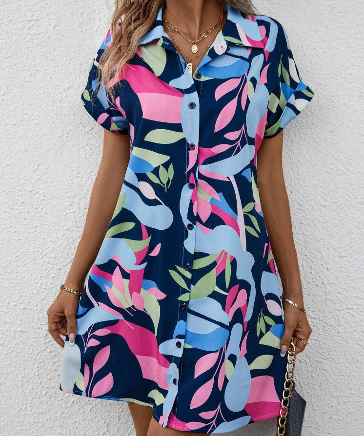 Damen Lockeres Hemdblusenkleid mit Knopfleiste, Reverskragen und floralem Print – Lunéa