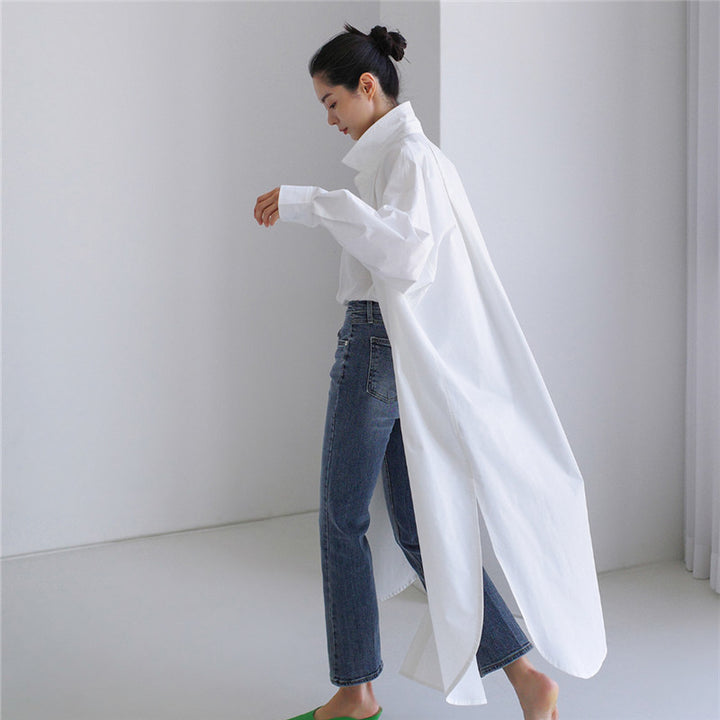 Damen Maxilanges Popeline-Hemdkleid mit kastiger Oversize-Silhouette und abgerundetem Saum Echoarchiv