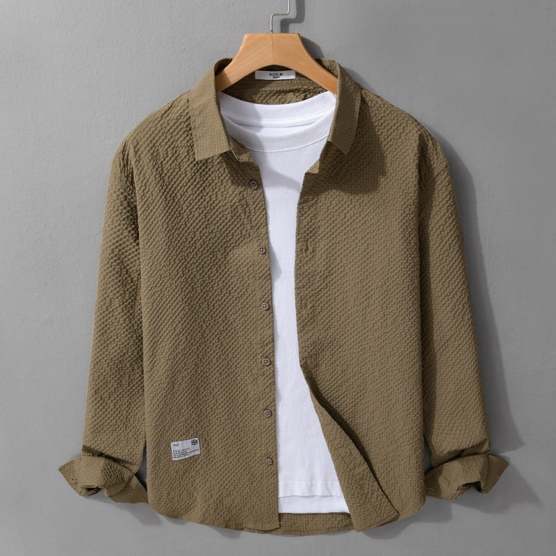 Herren Struktur-Leichthemd im Layering-Style mit Crinkle-Optik und gerundetem Saum Echoarchiv