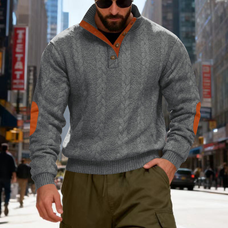 Herren gestrickter Pullover mit Kontrastdetails und modernem Knopfverschluss Echoarchiv