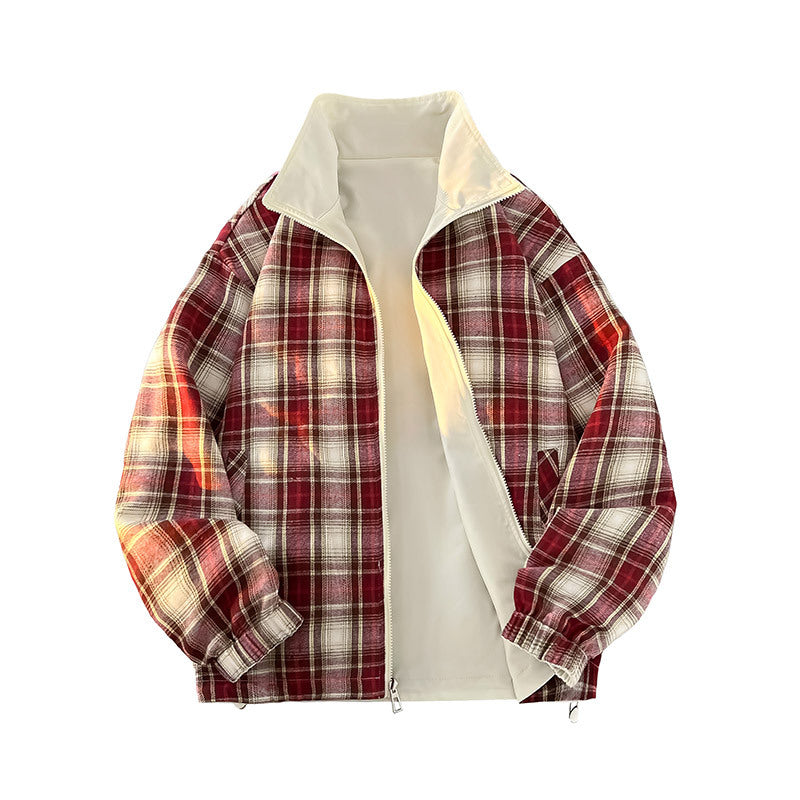 Unisex Wende-Utility-Jacke mit kariertem Innenfutter, Stehkragen und elastischen Bündchen Echo Archiv