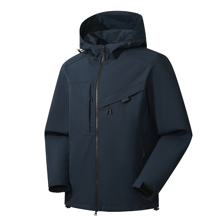 Herren technische Softshelljacke mit Kapuze, diagonalem Brustfach und Multifach-Reißverschlusstaschen Echo Archiv