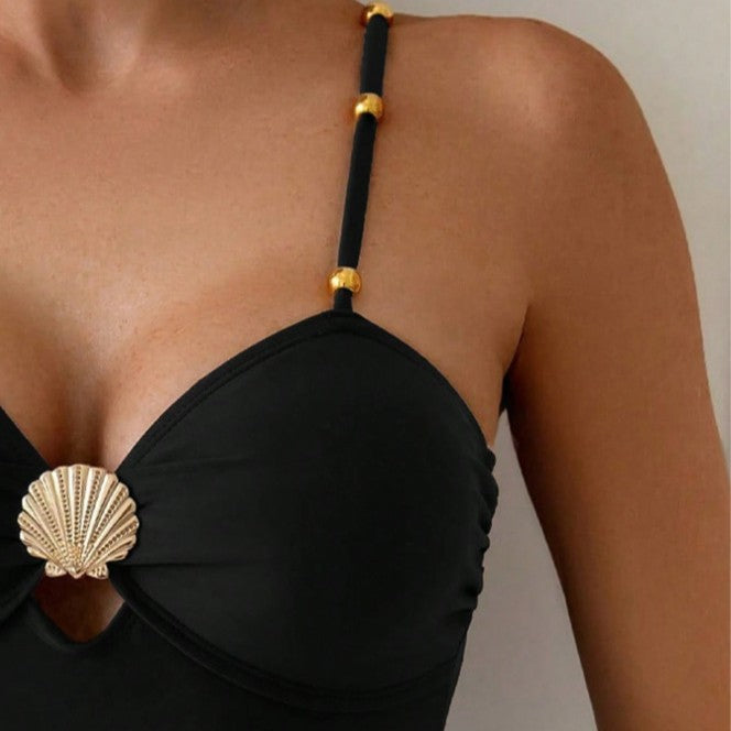 Damen Designer-Einteiler Badeanzug mit elegantem Muschel-Detail Echo Archiv