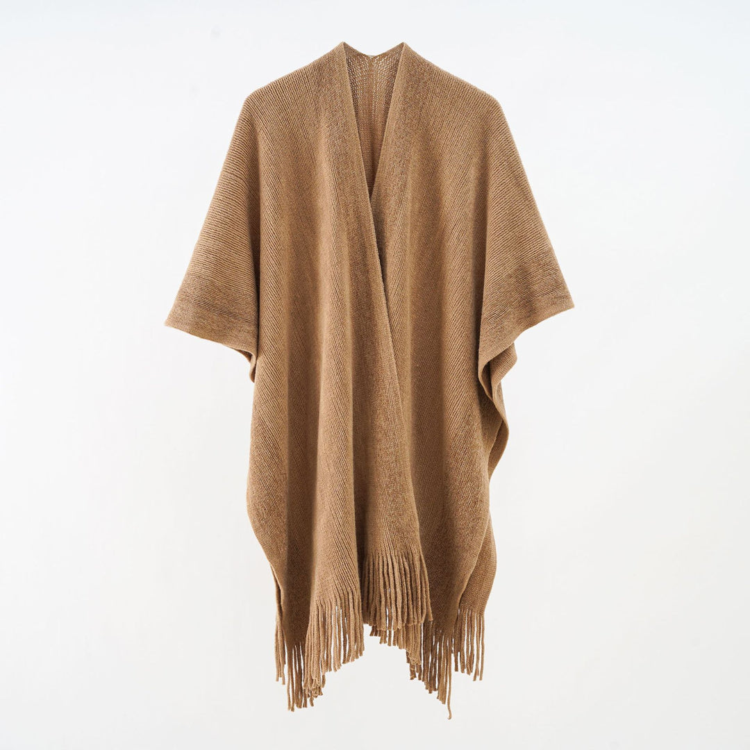 Damen Oversize-Strickcape mit Fransen und kontrastierter Bordüre Echo Archiv