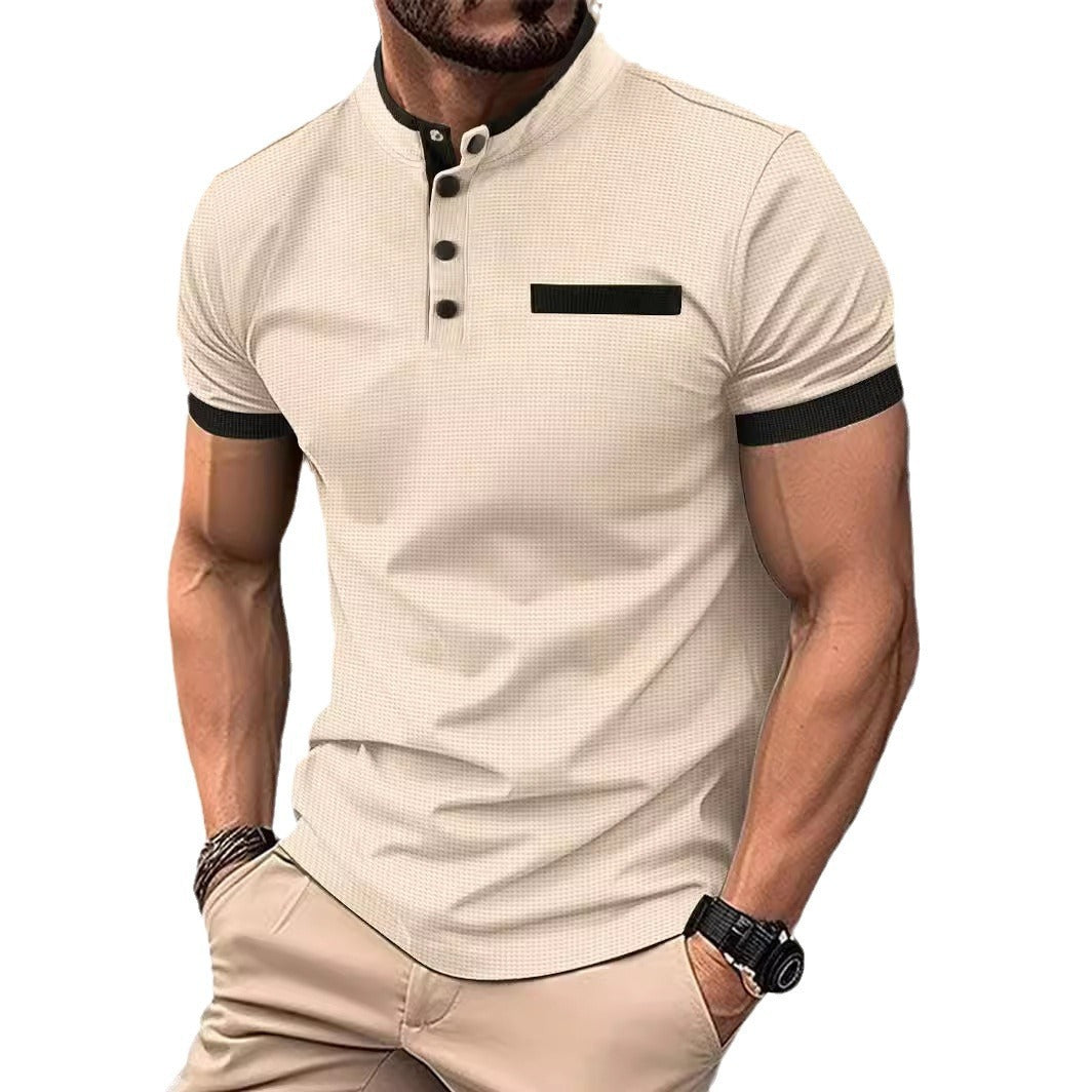 Herren Kurzarm Hemd mit modernem Stehkragen und stilvollen Knopfdetails Echoarchiv