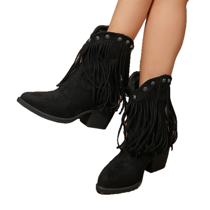 Damen  Cowboy-Ankle-Boots aus Veloursleder mit Fransen und Nietenbesatz mittelhoher Blockabsatz Echo Archiv