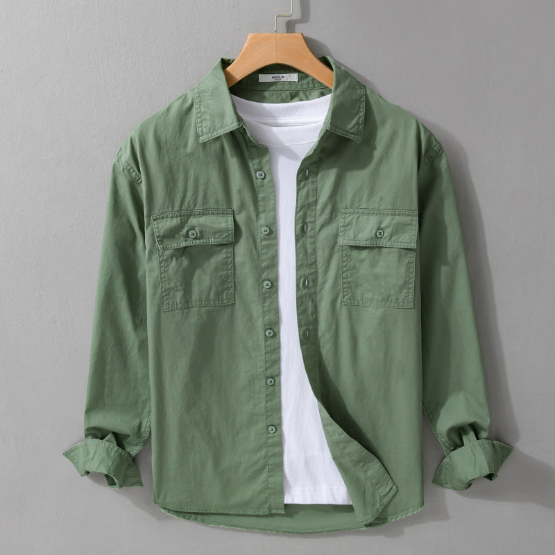 Herren Pflegeleichtes Baumwoll-Utility-Overshirt mit Doppel‑Brusttaschen und entspanntem Saum Echoarchiv
