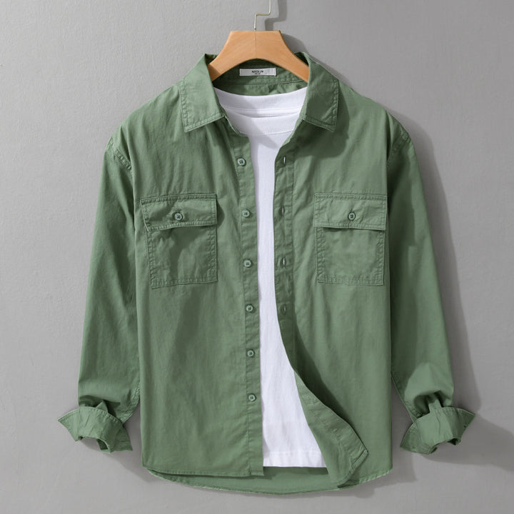Herren Pflegeleichtes Baumwoll-Utility-Overshirt mit Doppel‑Brusttaschen und entspanntem Saum Echoarchiv