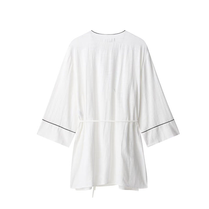Damen Kimono-Cardigan mit Bindegürtel und Kontrastpaspel Echo Archiv