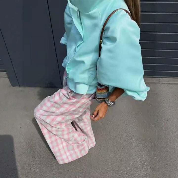 Damen Voluminöse Cropped‑Blousonjacke mit Puffärmeln, Tunnelzugtaillierung und Stehkragen Echo Archiv