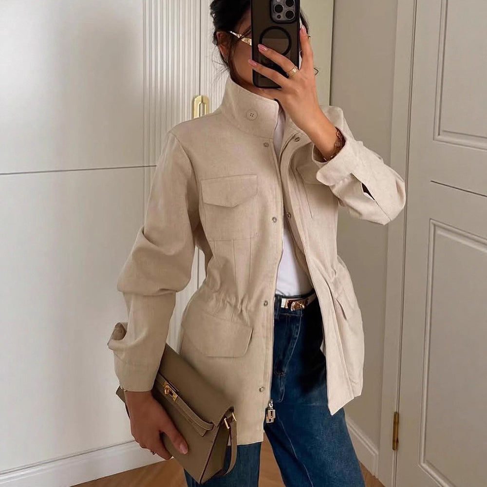 Damen Oversize Fieldjacke aus Wollmix mit Stehkragen und aufgesetzten Pattentaschen Echoarchiv