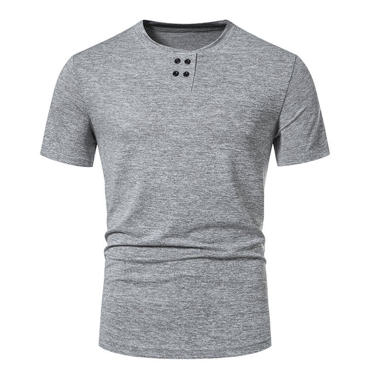 Herren Kurzarm-Henley-T-Shirt mit modischem Knopfdesign und atmungsaktiver Baumwollqualität Echoarchiv
