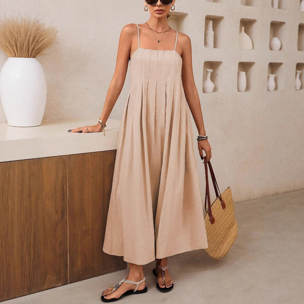 Damen Langärmliges Maxikleid mit Faltenwurf und Spaghettiträgern Echo Archiv