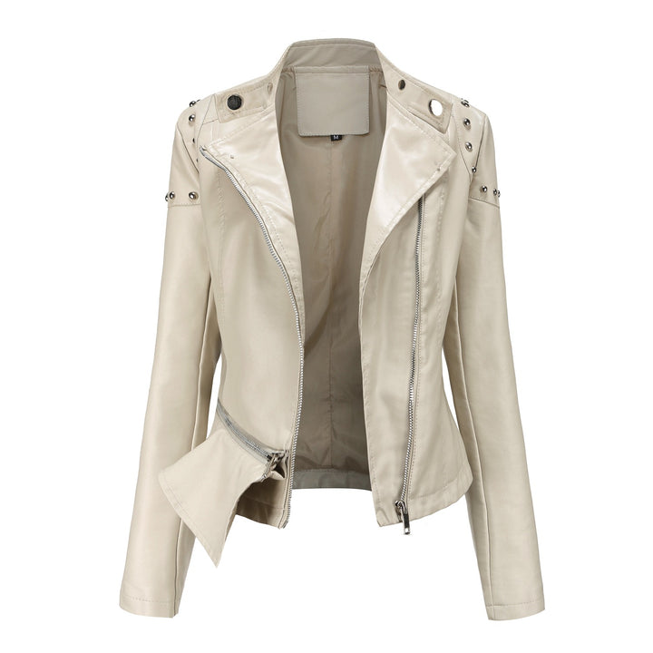 Damen nan asymmetrische Kunstleder-Bikerjacke mit Nietenapplikation und tailliertem Schößchen Echo Archiv