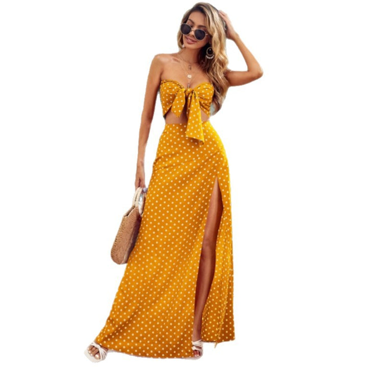 Damen Maxi Kleid mit tiefem V-Ausschnitt und modischem Schlitz Echo Archiv