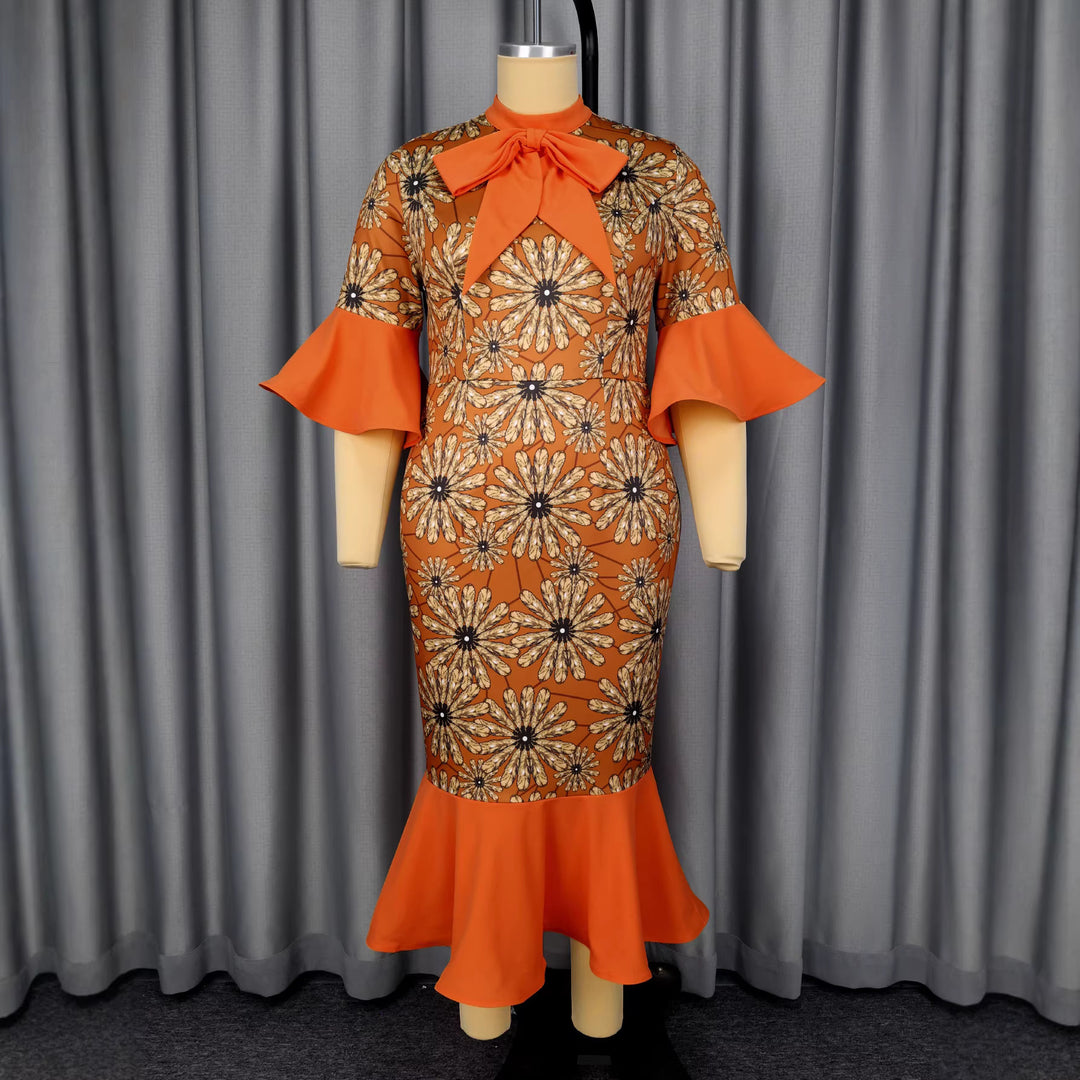 Damen Elegantes Midikleid mit floralem Muster und schickem Schleifenkragen Echo Archiv