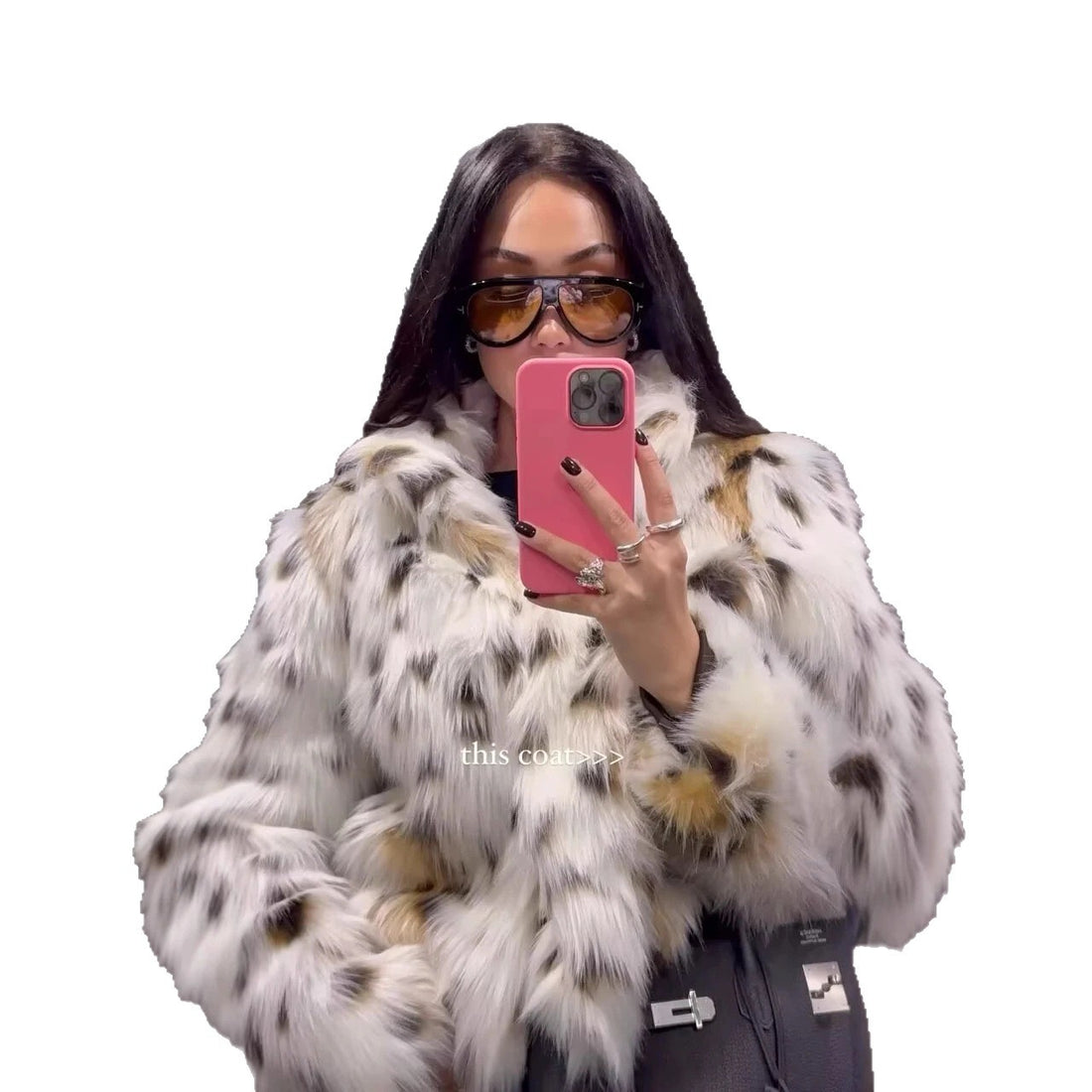 Damen Kurzjacke aus luxuriösem Kunstpelz mit gefleckter Felloptik und gerader Silhouette Echo Archiv