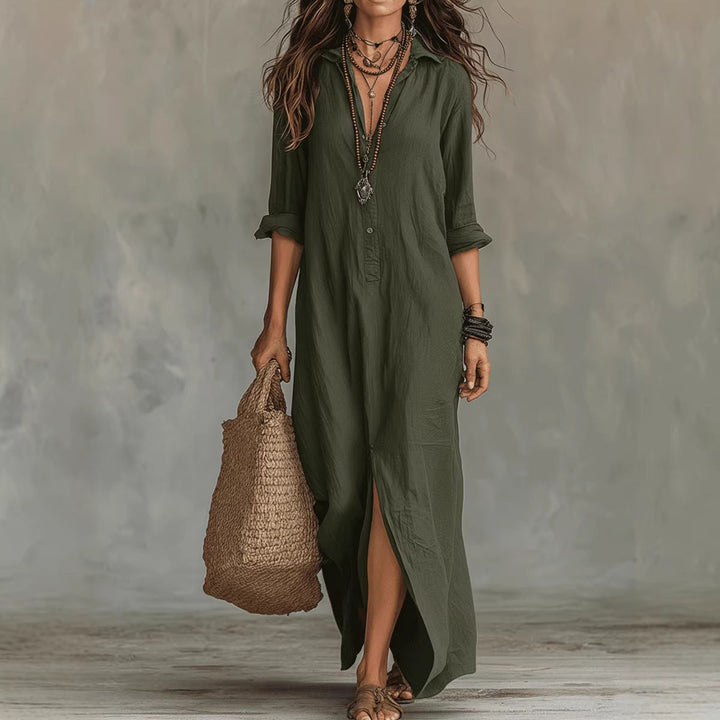 Damen Langes Hemdkleid mit Knopfverschluss und seitlichem Schlitz Echoarchiv