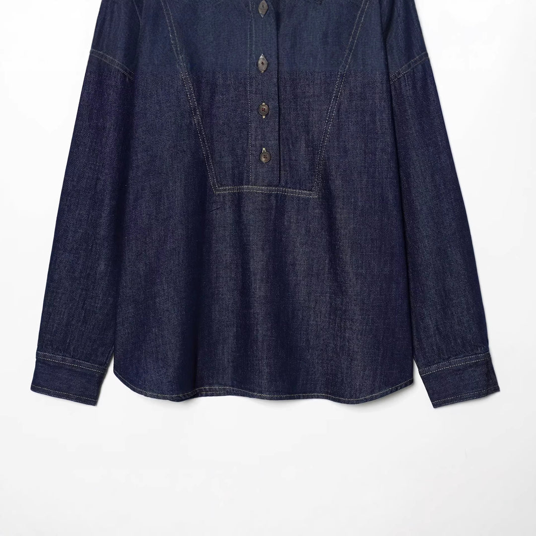 Damen Oversize-Denim-Tunika mit halber Knopfleiste und markanten Nahtdetails Echo Archiv