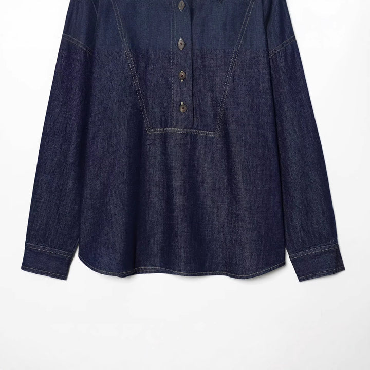 Damen Oversize-Denim-Tunika mit halber Knopfleiste und markanten Nahtdetails Echo Archiv
