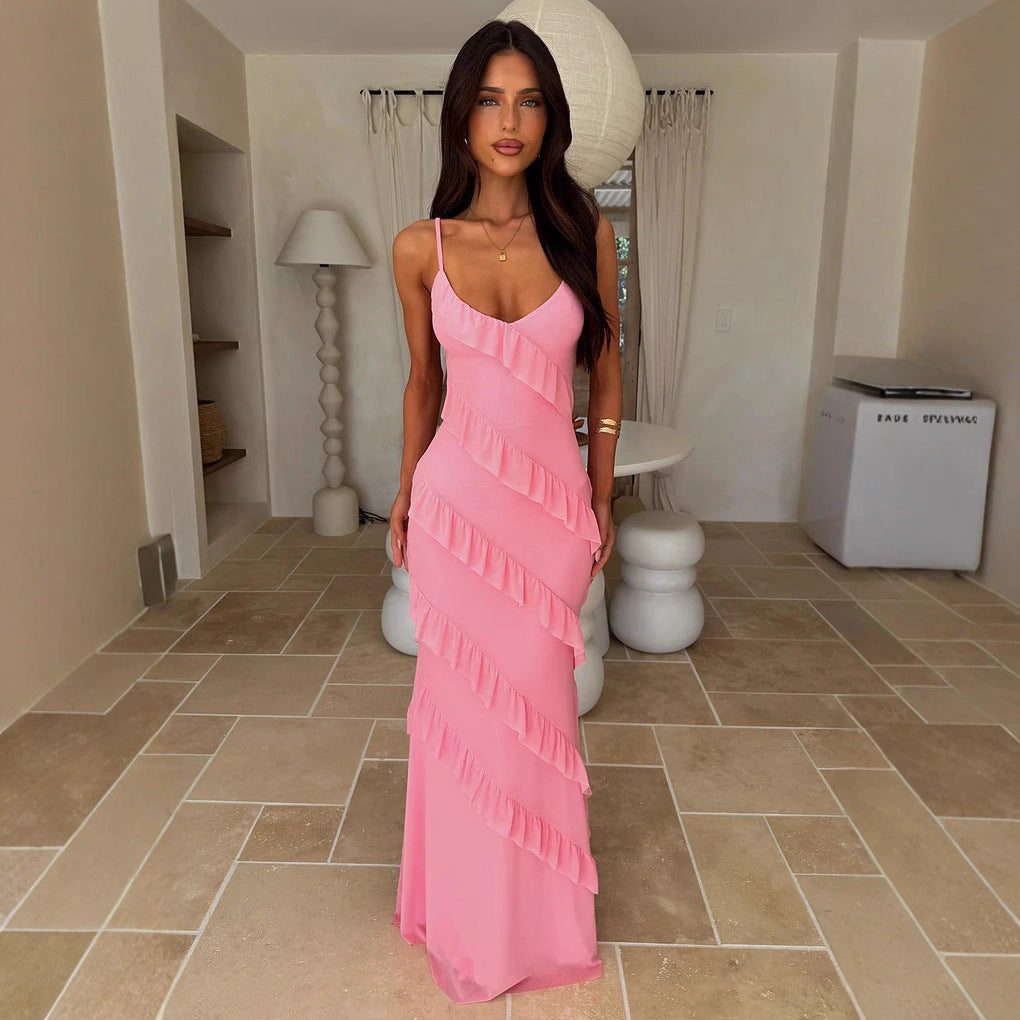 Damen Maxikleid mit Rüschendesign und Spaghettiträgern Echo Archiv