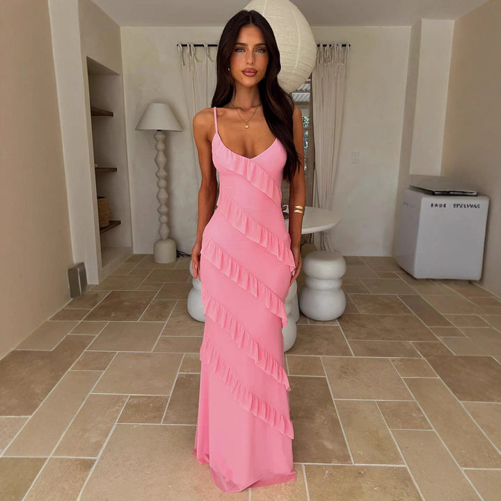 Damen Maxikleid mit Rüschendesign und Spaghettiträgern Echo Archiv
