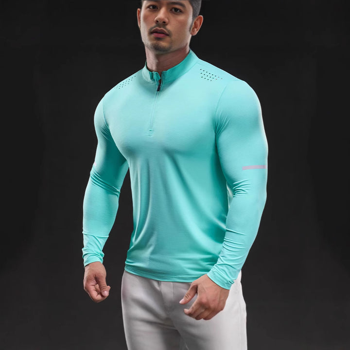 Herren Kompressions-Trainingsshirt mit kurzem Reißverschluss und atmungsaktiver Mesh‑Struktur Echoarchiv