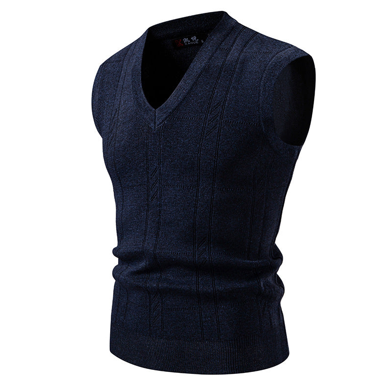 Herren eleganter ärmelloser Pullover mit V-Ausschnitt und strukturiertem Muster Echoarchiv