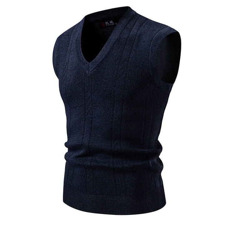 Herren eleganter ärmelloser Pullover mit V-Ausschnitt und strukturiertem Muster Echoarchiv