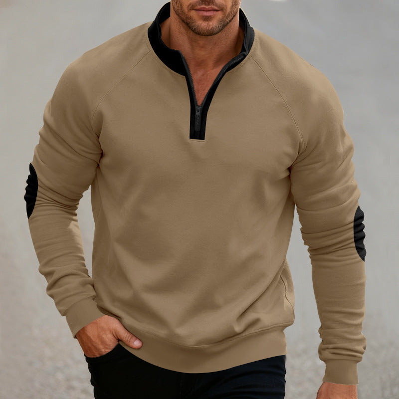 Herren sportlicher Kapuzenpullover mit kurzem Reißverschluss und modischen Kontrastelementen Echoarchiv