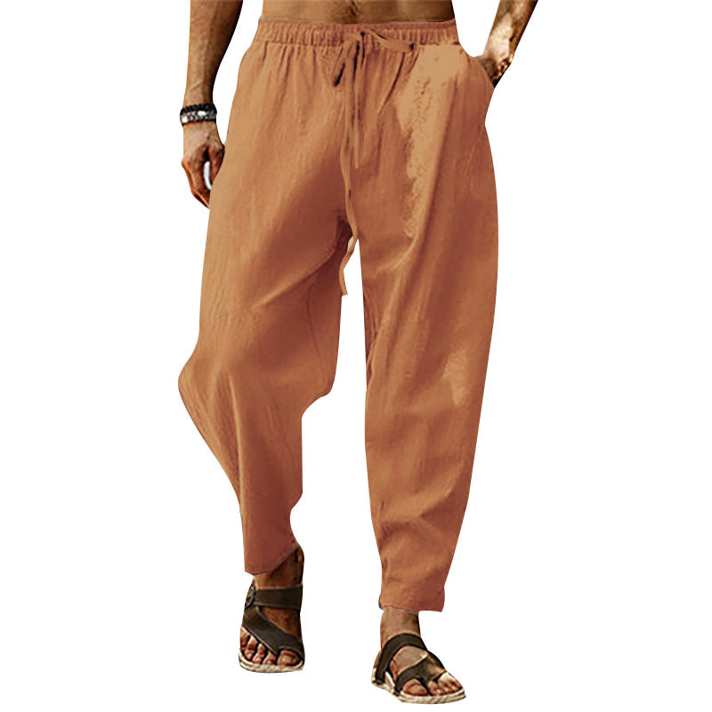 Herren nan lockere Sommer-Slouch-Hose aus Leinenmix mit elastischem Bund und konischem Knöchelabschluss Echoarchiv