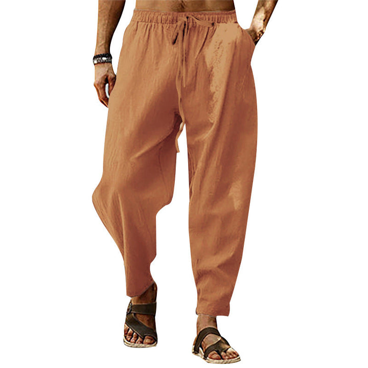 Herren nan lockere Sommer-Slouch-Hose aus Leinenmix mit elastischem Bund und konischem Knöchelabschluss Echoarchiv